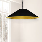 Dainolite Presley 38in 1-Light XL Pendant | Transitional Black & Gold Fabric HardBack | Kitchen Island & Dining Room | 38 x 38 x 12 | Model PSY-XL-MB-698