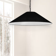 Dainolite Presley 38in 1-Light Pendant | Transitional Matte Black Metal and Black HardBack Fabric Empire Shade | Living Room & | Model PSY-XL-MB-797