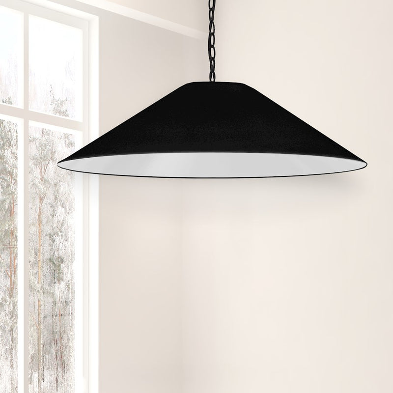 Dainolite Presley 38in 1-Light Pendant | Transitional Matte Black Metal and Black HardBack Fabric Empire Shade | Living Room & | Model PSY-XL-MB-797