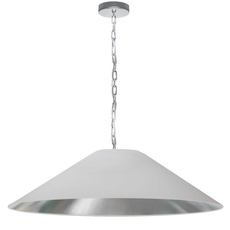 Dainolite Presley 38in 1-Light XL Pendant | Transitional Polished Chrome and White Silver Fabric HardBack | Kitchen Island & Dining | Model PSY-XL-PC-691