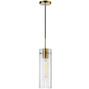 Dainolite Patia 5in 1-Light Pendant | Modern Aged Brass and Clear Fluted Glass | Kitchen Island & Dinette | 5 x 5 x 15 in | Model PTA-51P-CFF-AGB