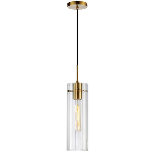 Dainolite Patia 5in 1-Light Pendant | Modern Aged Brass and Clear Fluted Glass | Kitchen Island & Dinette | 5 x 5 x 15 in | Model PTA-51P-CFF-AGB