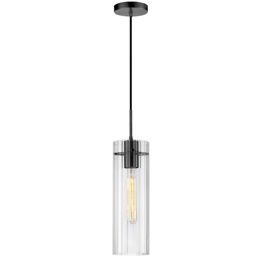 Dainolite Patia 5in 1-Light Pendant | Modern Matte Black and Clear Fluted Glass | Kitchen Island & Dinette | 5 x 5 x 15 in | Model PTA-51P-CFF-MB