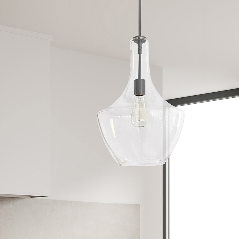 Dainolite Petalite 121P 12in 1-Light Pendant | Matte Black and Clear Glass | Kitchen Island & Dining Room | 12 x 12 x 18 in | Model PTL-121P-MB