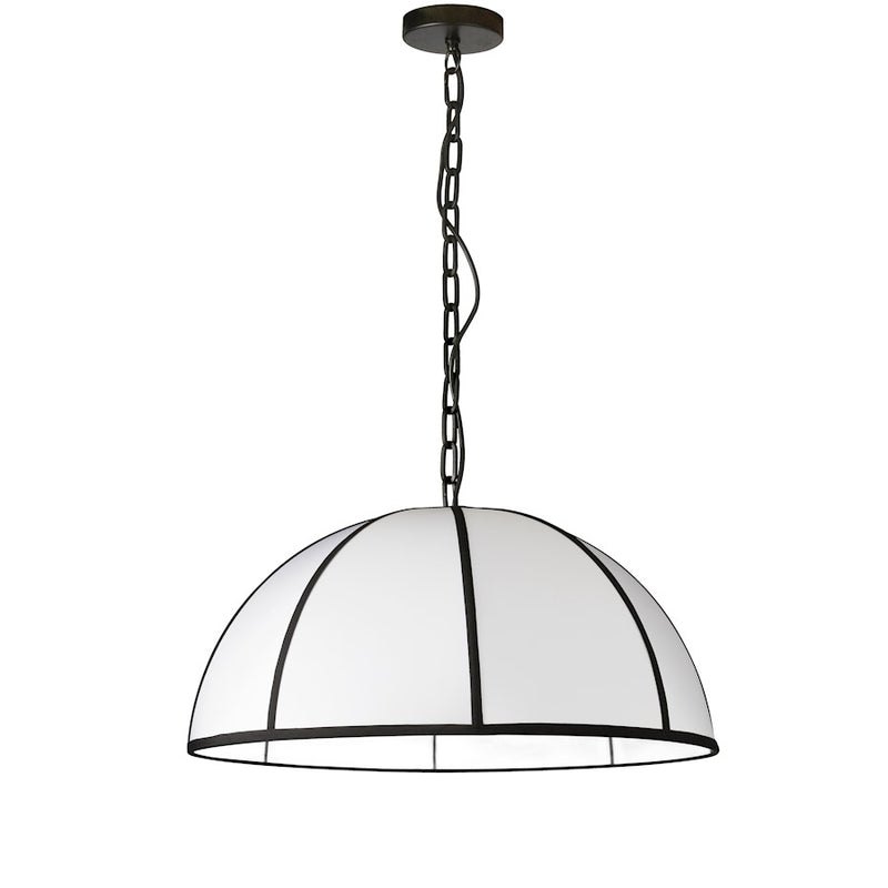 Dainolite Portobello 26in 1-Light Pendant | Contemporary Matte Black and White Fabric | Kitchen Island & Dining Room | 26 x 26 x 11 | Model PTO-261P-MB-BW