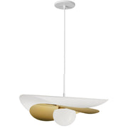 Dainolite Paven 20in 1-Light LED Pendant | Contemporary Matte White and Aged Brass Metal with Opal Glass | Kitchen Island & | Model PVN-2012LEDP-MW-AGB