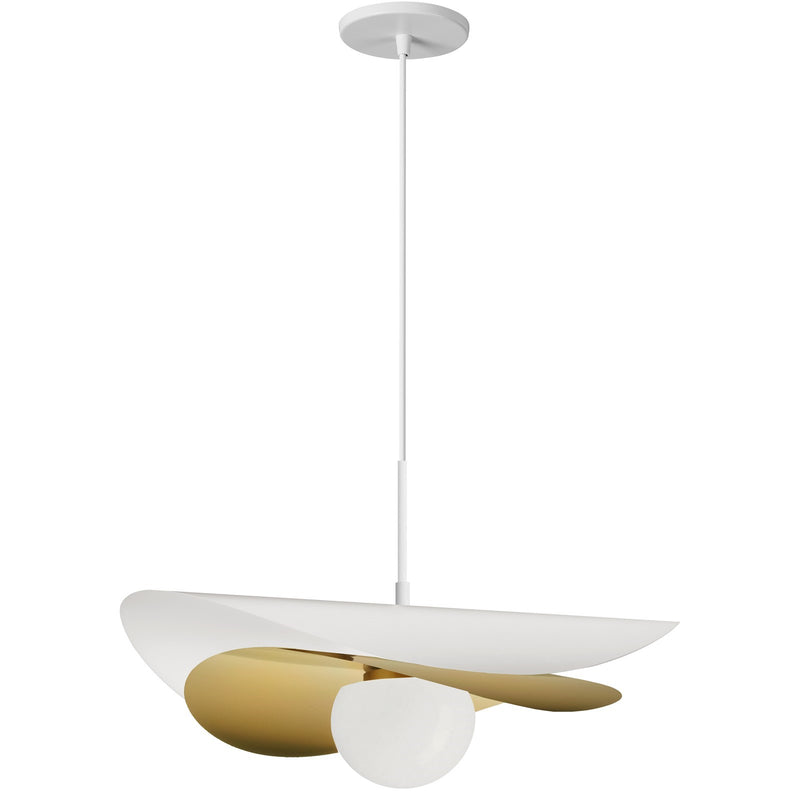 Dainolite Paven 20in 1-Light LED Pendant | Contemporary Matte White and Aged Brass Metal with Opal Glass | Kitchen Island & | Model PVN-2012LEDP-MW-AGB