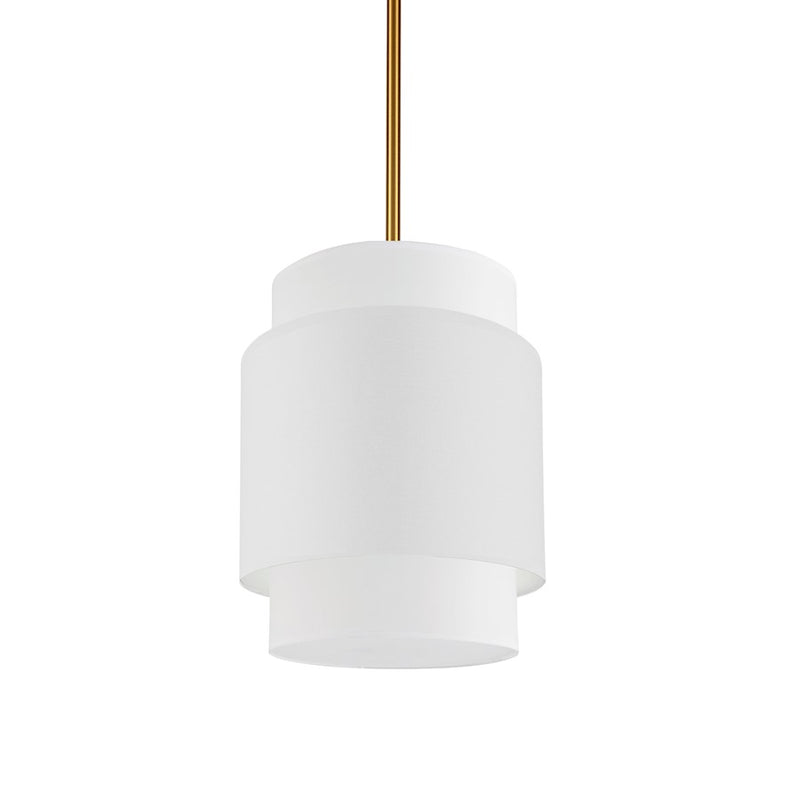 Dainolite Priya 14in 1-Light Pendant | Contemporary Aged Brass and White Fabric Drum | Kitchen Island & Dining Room | Dimmable, 10 | Model PYA-141P-AGB-WH