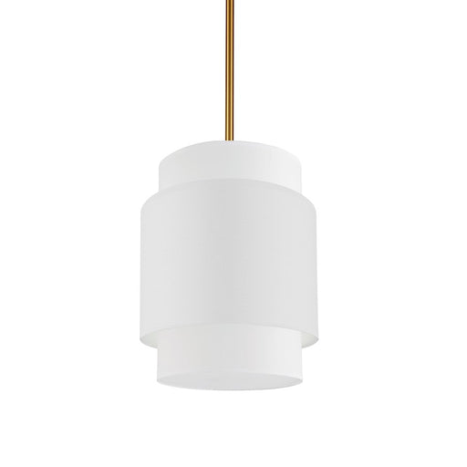 Dainolite Priya 14in 1-Light Pendant | Contemporary Aged Brass and White Fabric Drum | Kitchen Island & Dining Room | Dimmable, 10 | Model PYA-141P-AGB-WH