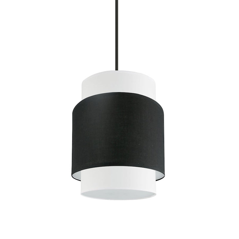 Dainolite Priya 10in 1-Light Pendant | Contemporary Matte Black and Black & White Fabric | Kitchen Island & Dining Room | 10 x 10 x | Model PYA-141P-MB-BW
