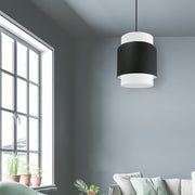 Dainolite Priya 10in 1-Light Pendant | Contemporary Matte Black and Black & White Fabric | Kitchen Island & Dining Room | 10 x 10 x | Model PYA-141P-MB-BW