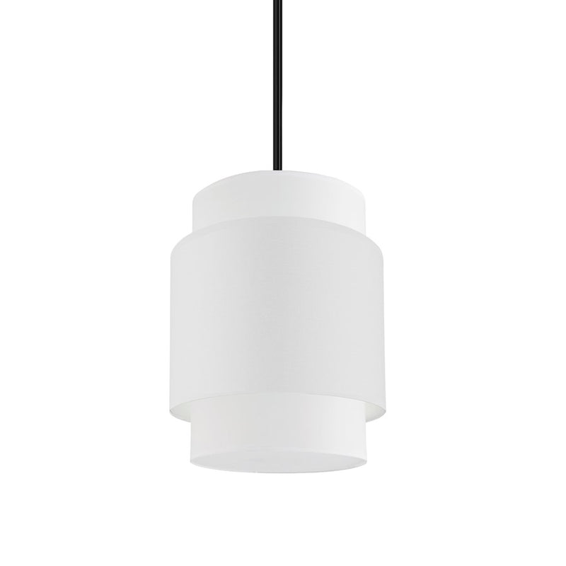 Dainolite Priya 14in 1-Light Pendant | Contemporary Matte Black and White Fabric Drum Shade | Kitchen Island & Dining Room | 10 x | Model PYA-141P-MB-WH