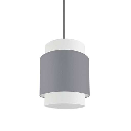 Dainolite Priya 10in 1-Light Pendant | Chrome Grey & White Fabric Drum | Kitchen Island & Dining Room | 10 x 10 x 14 in | Model PYA-141P-PC-GRW