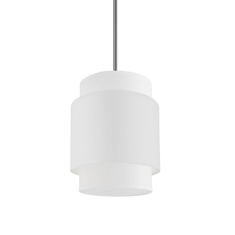 Dainolite Priya 1-Light Pendant | Contemporary White Fabric Drum Shade and Polished Chrome Canopy | Kitchen Island & Dining Room | Model PYA-141P-PC-WH