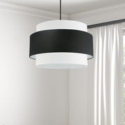 Dainolite Priya 22in 4-Light Chandelier | Contemporary Matte Black and Black & White Fabric Shade | Dining Room & Living Room | Model PYA-224C-MB-BW