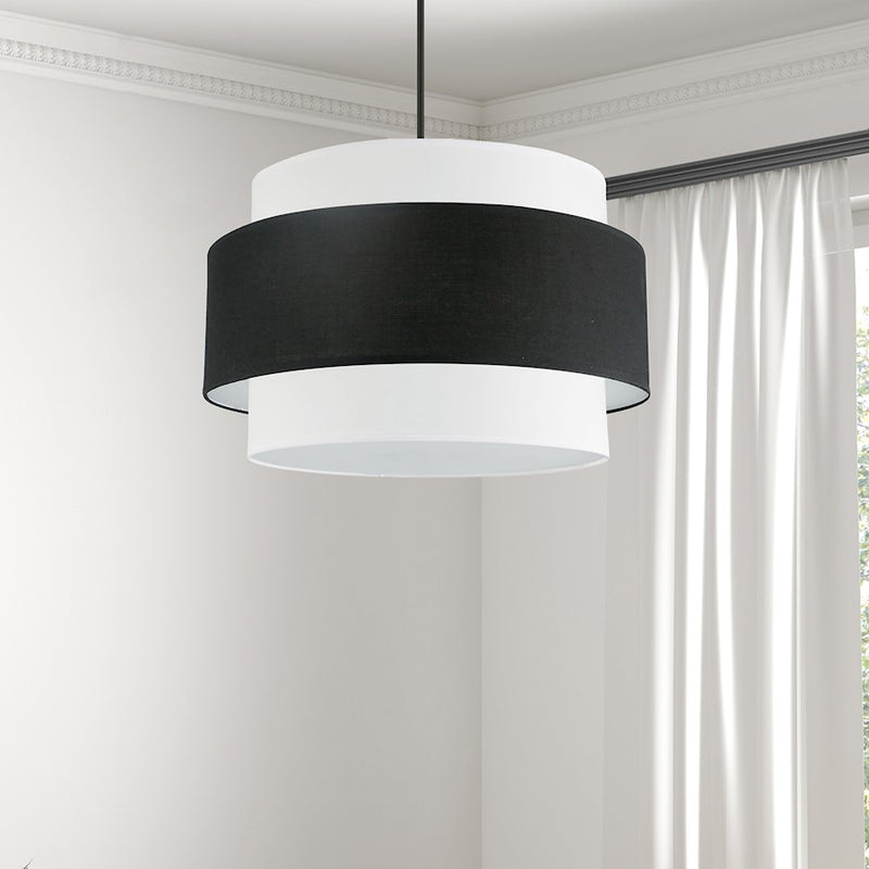 Dainolite Priya 22in 4-Light Chandelier | Contemporary Matte Black and Black & White Fabric Shade | Dining Room & Living Room | Model PYA-224C-MB-BW