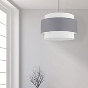 Dainolite Priya 22in 4-Light Chandelier | Contemporary Polished Chrome and Grey & White Fabric Shade | Living Room & Dining Room | Model PYA-224C-PC-GRW