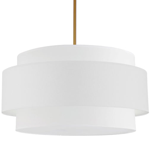 Dainolite Priya 30in 4-Light Pendant | Contemporary Aged Brass and White Fabric Shade | Dining Room & Living Room | Model PYA-304C-AGB-WH