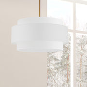 Dainolite Priya 30in 4-Light Pendant | Contemporary Aged Brass and White Fabric Shade | Dining Room & Living Room | Model PYA-304C-AGB-WH