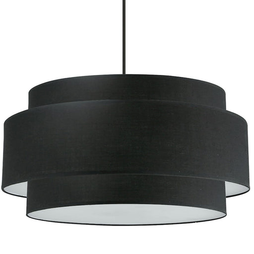 Dainolite Priya 30in 4-Light Chandelier | Contemporary Matte Black and Black Fabric Drum Shade | Dining Room & Living Room | Model PYA-304C-MB-BK