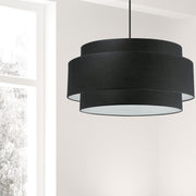 Dainolite Priya 30in 4-Light Chandelier | Contemporary Matte Black and Black Fabric Drum Shade | Dining Room & Living Room | Model PYA-304C-MB-BK