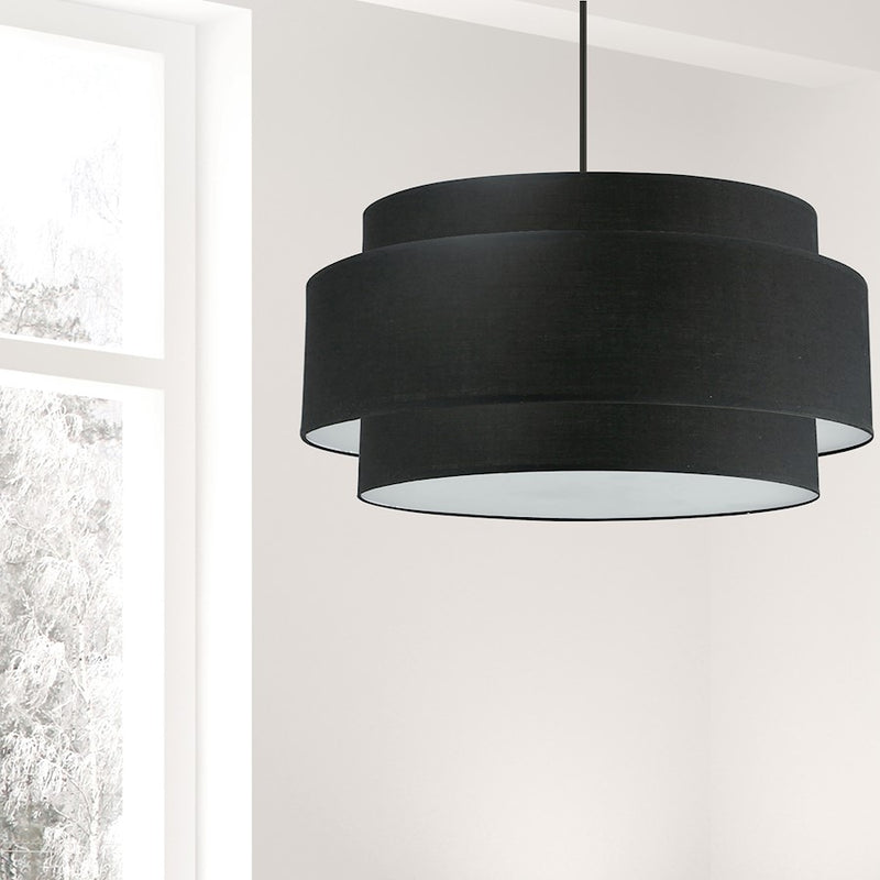 Dainolite Priya 30in 4-Light Chandelier | Contemporary Matte Black and Black Fabric Drum Shade | Dining Room & Living Room | Model PYA-304C-MB-BK