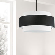 Dainolite Priya 30in 4-Light Chandelier | Contemporary Matte Black and Black & White Fabric Drum Shade | Dining Room & Living | Model PYA-304C-MB-BW