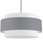 Dainolite Priya 30in 4-Light Chandelier | Contemporary Polished Chrome and Grey & White Fabric Drum Shades | Living Room & Dining | Model PYA-304C-PC-GRW