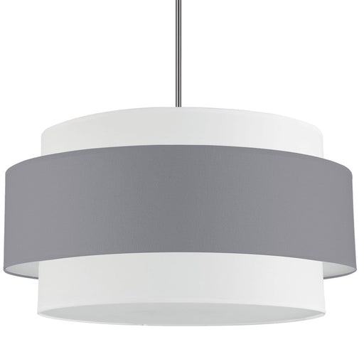 Dainolite Priya 30in 4-Light Chandelier | Contemporary Polished Chrome and Grey & White Fabric Drum Shades | Living Room & Dining | Model PYA-304C-PC-GRW