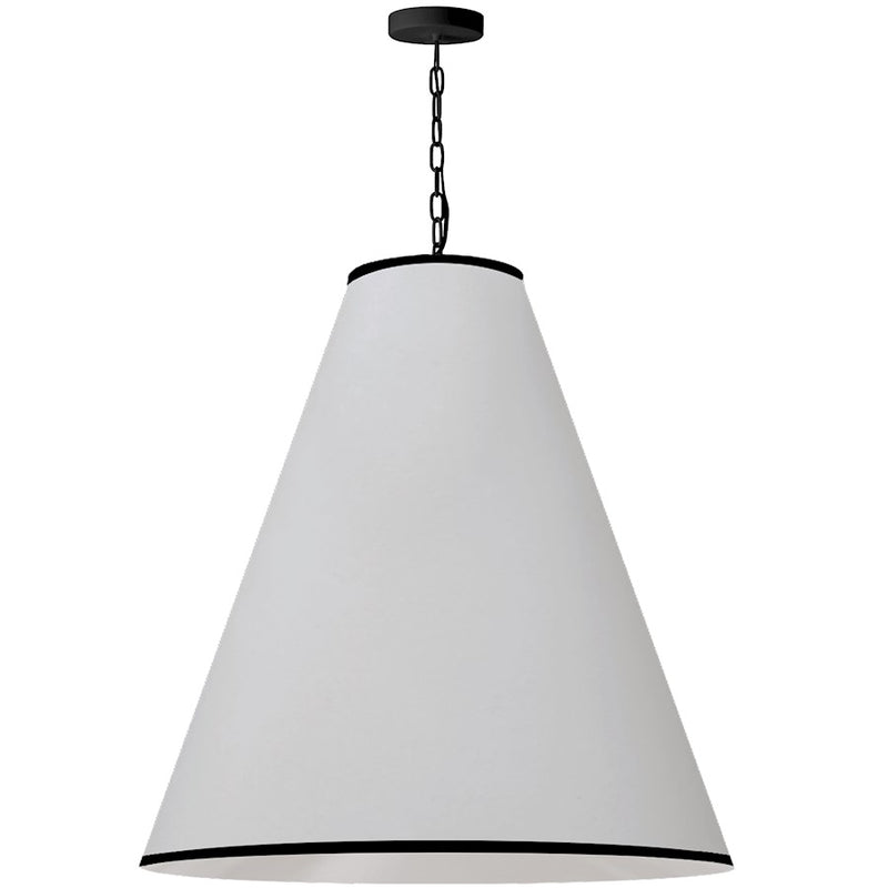 Dainolite Prym 32in 1-Light XL Pendant | Transitional White Fabric and Matte Black Trim | Living Room & Dining Room | 30 H x 32 Dia in | Model PYM-XL-MB-BW