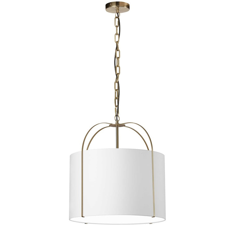 Dainolite Quincy 18in 1-Light Pendant | Contemporary Gold and White Fabric | Kitchen & Dining Room | 18 x 18 x 16.5 in | Model QCY-181P-GLD-WH