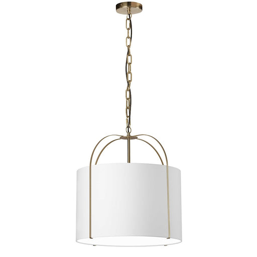 Dainolite Quincy 18in 1-Light Pendant | Contemporary Gold and White Fabric | Kitchen & Dining Room | 18 x 18 x 16.5 in | Model QCY-181P-GLD-WH