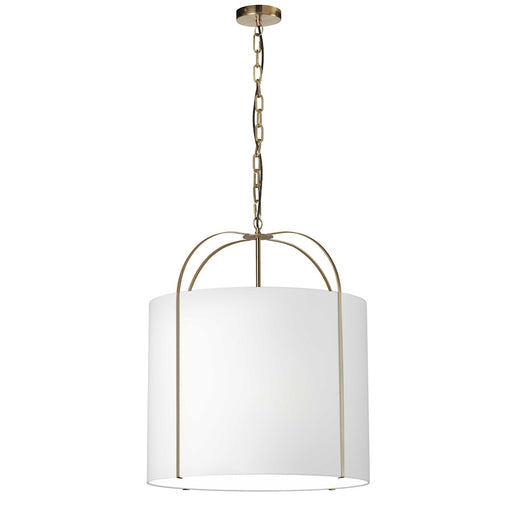 Dainolite Quincy 22in 3-Light Pendant | Contemporary Gold and White Fabric | Kitchen & Dining Room | 22 x 22 x 25.5 in | Model QCY-221P-GLD-WH
