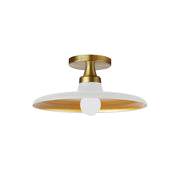 Dainolite Quentin 12in 1-Light Flush Mount | Contemporary Aged Brass and Matte White Gold Metal Shade | Living Room, Bedroom & | Model QTN-121SF-MW-AGB
