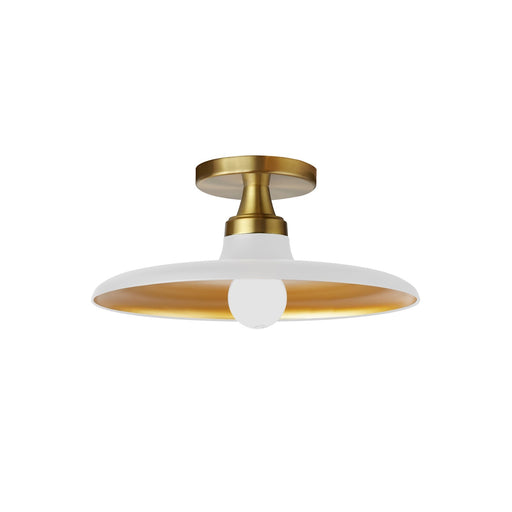 Dainolite Quentin 12in 1-Light Flush Mount | Contemporary Aged Brass and Matte White Gold Metal Shade | Living Room, Bedroom & | Model QTN-121SF-MW-AGB
