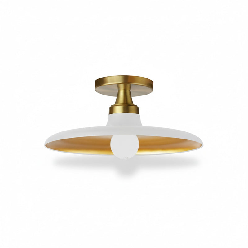 Dainolite Quentin 12in 1-Light Flush Mount | Contemporary Aged Brass and Matte White Gold Metal Shade | Living Room, Bedroom & | Model QTN-121SF-MW-AGB