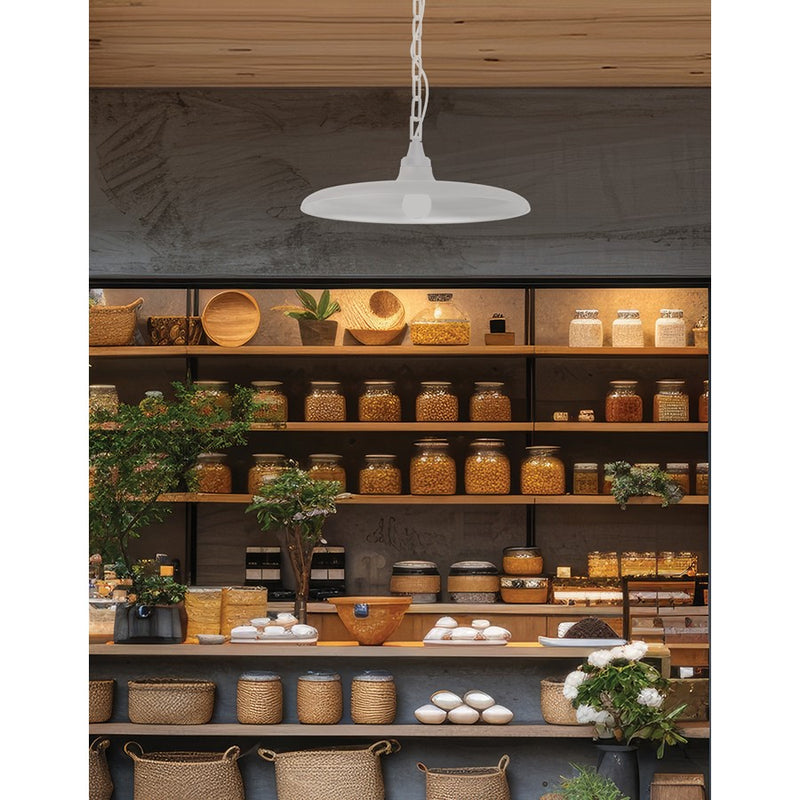 Dainolite Quentin 18in 1-Light Pendant | Contemporary Matte White Metal Shade | Kitchen Island & Dining Room | 18 x 18 x 7 in | Model QTN-181P-MW