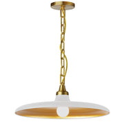 Dainolite Quentin 18in 1-Light Pendant | Contemporary Matte White and Aged Brass Metal | Kitchen Island & Dining Room | Model QTN-181P-MW-AGB