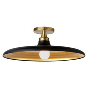 Dainolite Quentin 18in 1-Light Flush Mount | Contemporary Matte Black and Aged Brass Gold Metal Shade | Bedroom, Bathroom & | Model QTN-181SF-MB-AGB