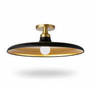 Dainolite Quentin 18in 1-Light Flush Mount | Contemporary Matte Black and Aged Brass Gold Metal Shade | Bedroom, Bathroom & | Model QTN-181SF-MB-AGB