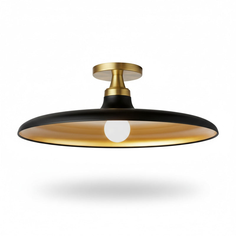 Dainolite Quentin 18in 1-Light Flush Mount | Contemporary Matte Black and Aged Brass Gold Metal Shade | Bedroom, Bathroom & | Model QTN-181SF-MB-AGB