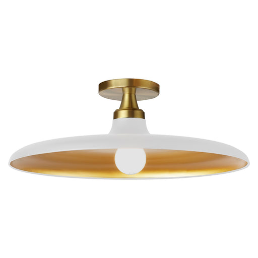 Dainolite Quentin 18in 1-Light Flush Mount | Contemporary Matte White Metal and Aged Brass | Living Room & Bedroom Ceiling Light | Model QTN-181SF-MW-AGB