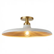 Dainolite Quentin 18in 1-Light Flush Mount | Contemporary Matte White Metal and Aged Brass | Living Room & Bedroom Ceiling Light | Model QTN-181SF-MW-AGB