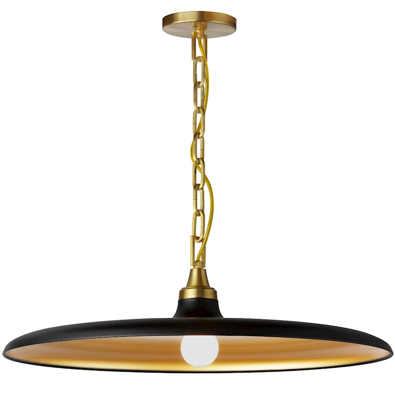 Dainolite Quentin 1 Light Pendant, Aged Brass/Matte Black/Gold