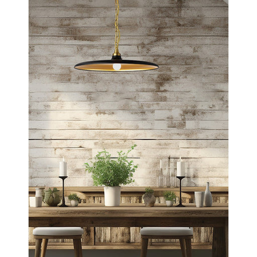 Dainolite Quentin 1 Light Pendant, Aged Brass/Matte Black/Gold