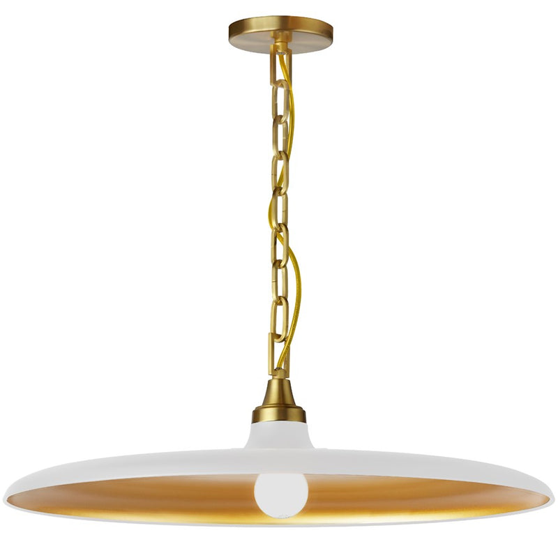 Dainolite Quentin 24in 1-Light Pendant | Industrial Aged Brass and Matte White/Gold Metal | Kitchen Island | 24 x 24 x 7 in | Model QTN-241P-MW-AGB