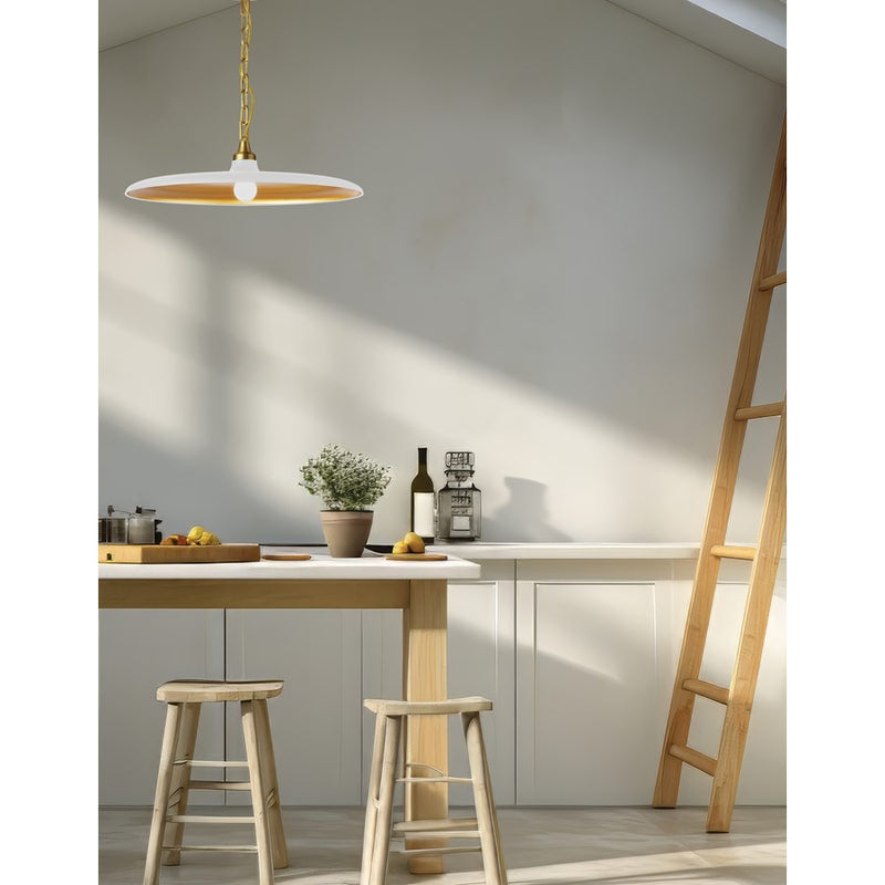 Dainolite Quentin 1 Light Pendant, Aged Brass/Matte White/Gold
