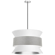 Dainolite Questa 24in 4-Light Pendant | Transitional Polished Chrome and White/Grey Fabric | Living Room & Foyer | Model QUA-244P-WH-GRY
