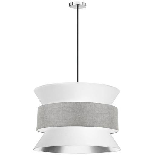 Dainolite Questa 24in 4-Light Pendant | Transitional Polished Chrome and White/Grey Fabric | Living Room & Foyer | Model QUA-244P-WH-GRY