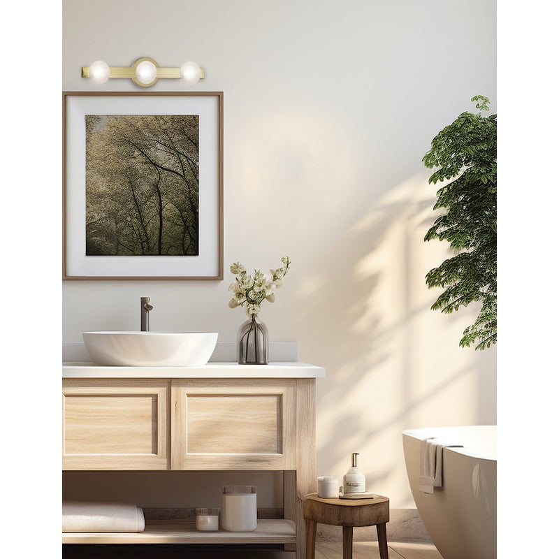 Dainolite Raleigh 16in 3-Light Vanity Light | Modern Aged Brass and White Glass | Bathroom & Powder Room | 16 x 4.5 x 4.75 in | Model RAL-163W-AGB